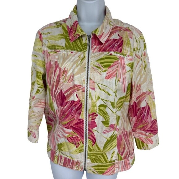 Chicos Floral Tropical Full Zip Jacket Size 1 US M - Picture 1 of 8